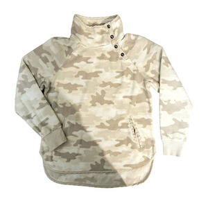 🛍️ Green Tea Cream/Brown Camo Fleece Pullover Womens Size S